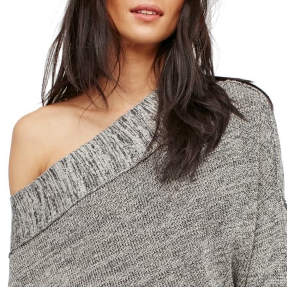 Free People Alana Off Shoulder Knit Gray Sweater - Picture 3 of 14